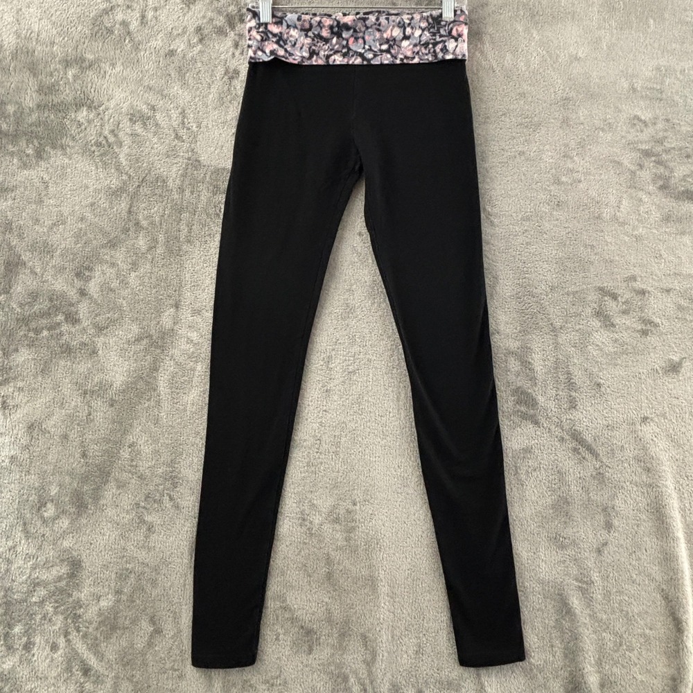 Victoria's Secret Angel Wings Foldover Waist Leggings Womens S Black Floral Yoga